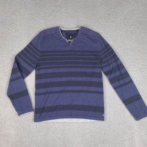 Buffalo David Bitton Sweater Mens Large Blue Striped Long Sleeve V Neck Pullover